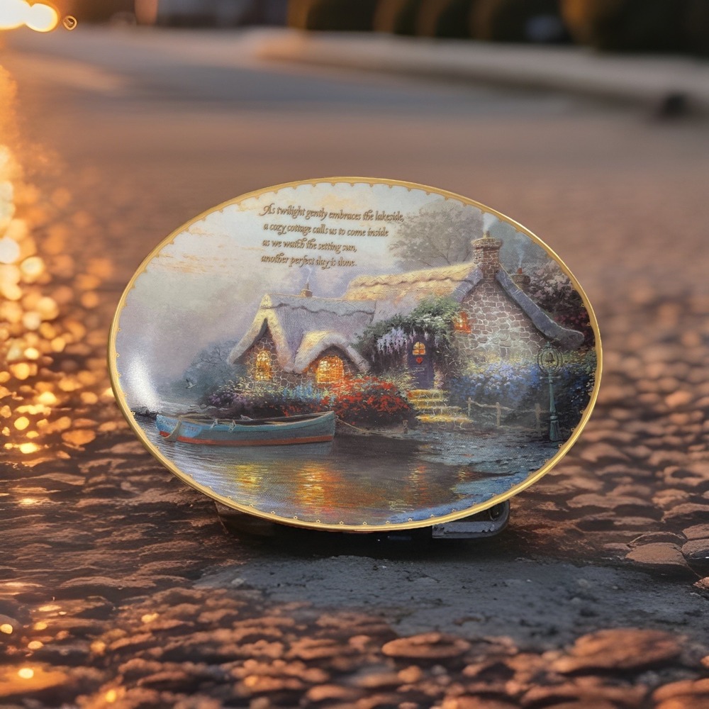 NIB COA Thomas Kinkade oval porcelain collector plate Lochaven Cottage 9x7" Gift